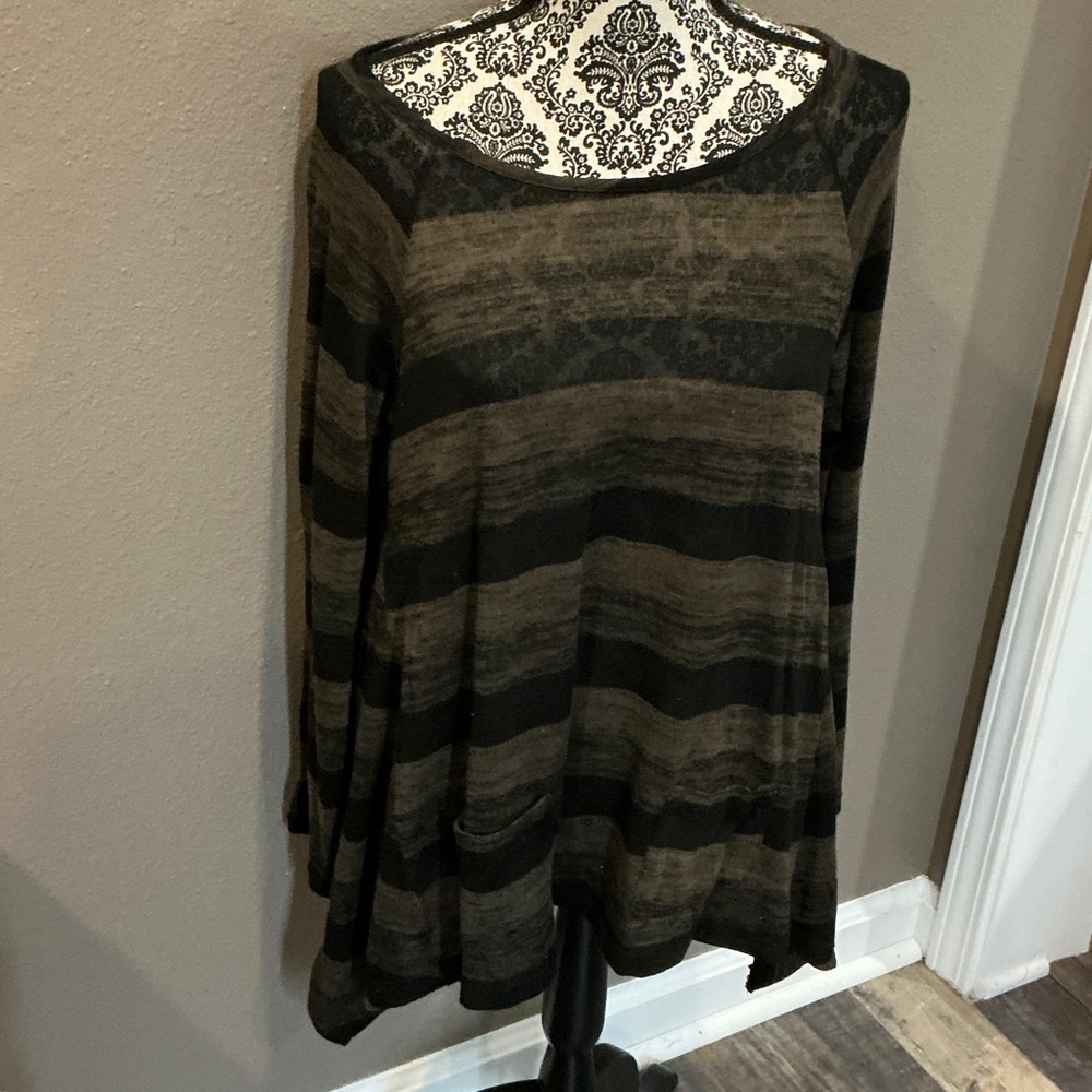 Sweaterworks Black and Brown Striped Long Sleeve Top Size Large